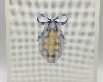 Hand Painted Coastal Bow Oyster Needlepoint Canvas