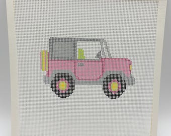 Hand Painted Preppy Pink Off Road SUV Needlepoint Canvas
