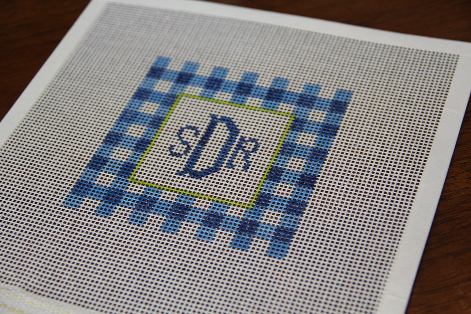Custom Hand Painted Gingham Monogram Needlepoint Canvas Etsy