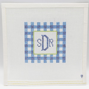 Custom Hand Painted Gingham Monogram Needlepoint Canvas