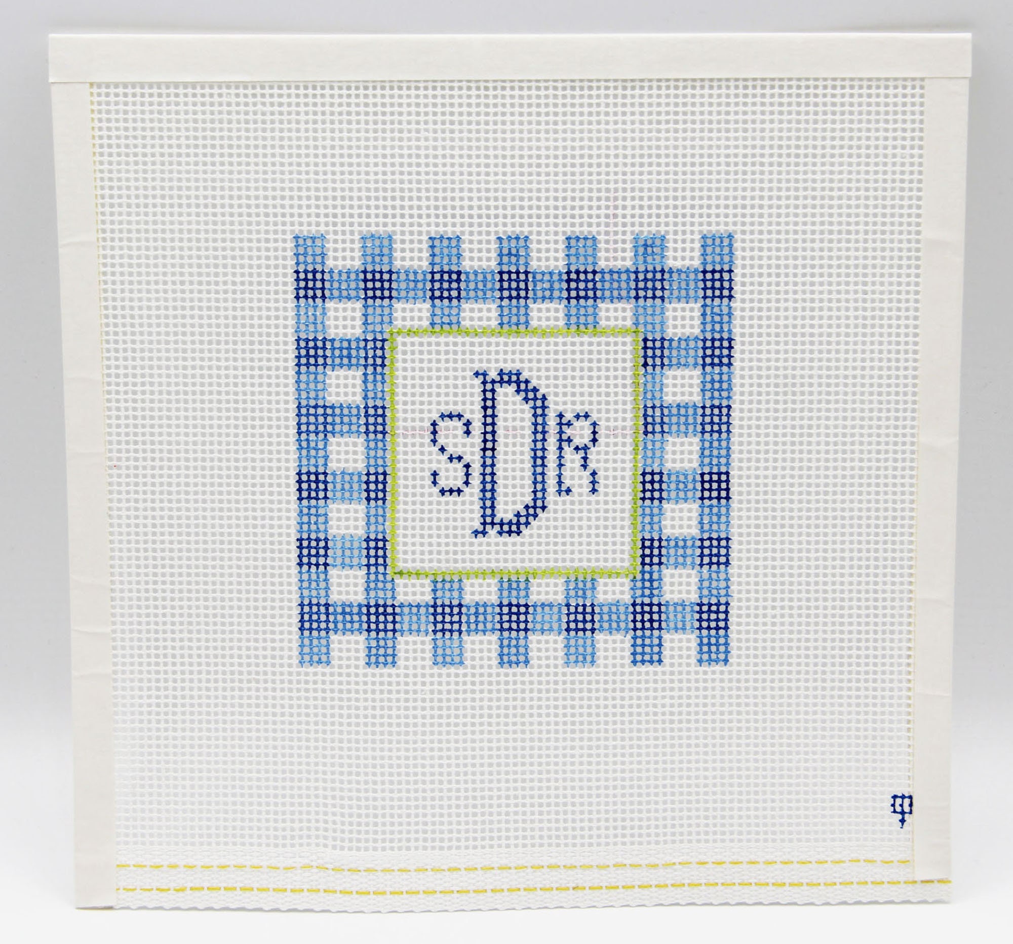 Custom Hand Painted Gingham Monogram Needlepoint Canvas Etsy