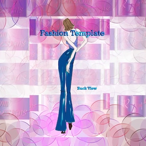 FashionTemplate, Fashion Croquis Template, Female Figure Template for Fashion Illustration, back view, fashion template back view