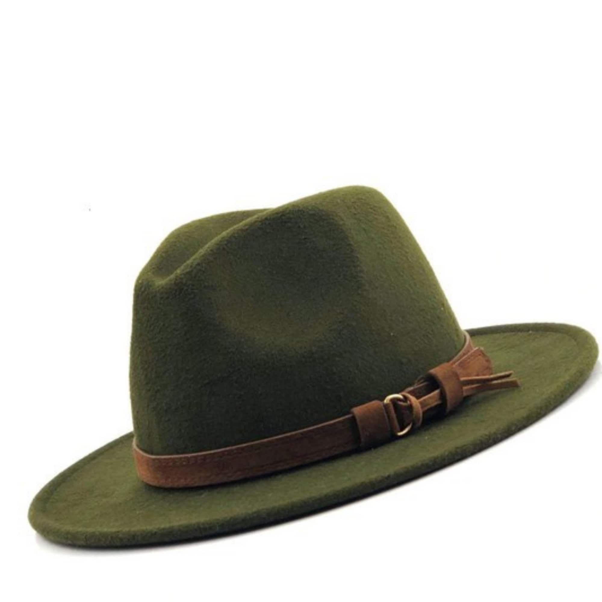 Wool Felt Fedora Olive Green Classic Wide Brim Etsy