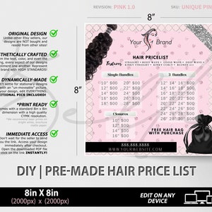 DIY - Create your own Hair Price List and Bundles Hair Flyer.  Use our Price List Template and Hair Flyer Template Instantly!