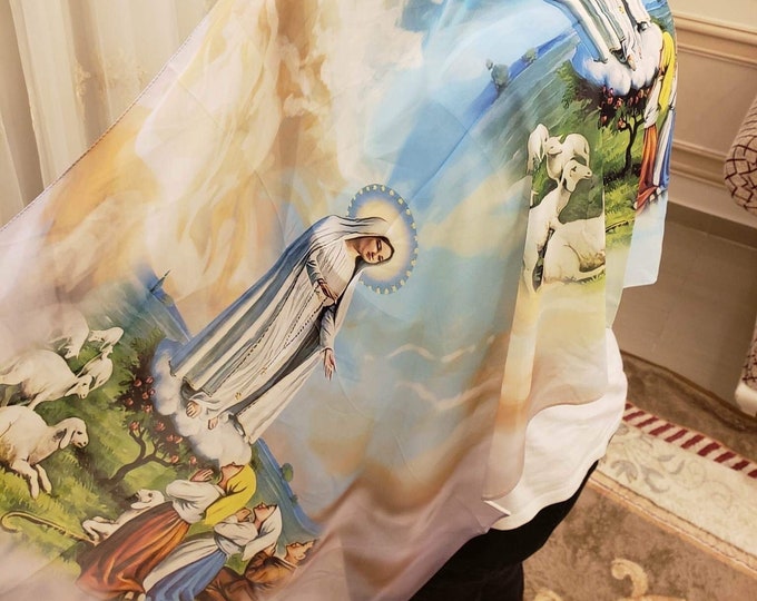 Virgin Mary Scarf /our Lady of Fatima Scarf Chiffon Materials Etsy