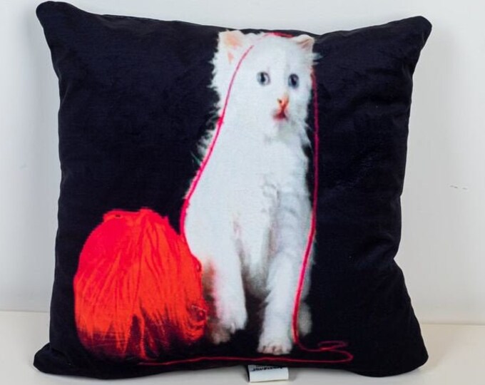 Cat Pillow cover / Cat Pillow case/  Soft Velvet 16 x 16 Inches