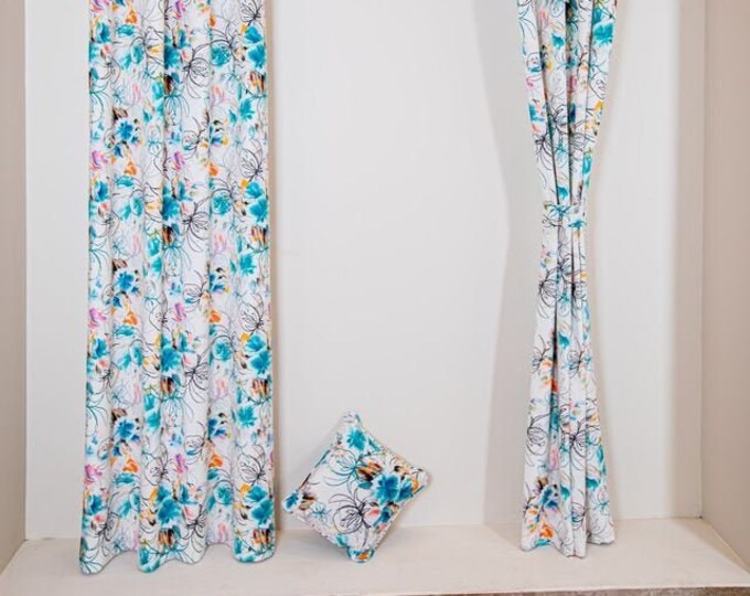 Colorful Window Curtains/ Soft Velvet Panels/Floral Curtain Panels