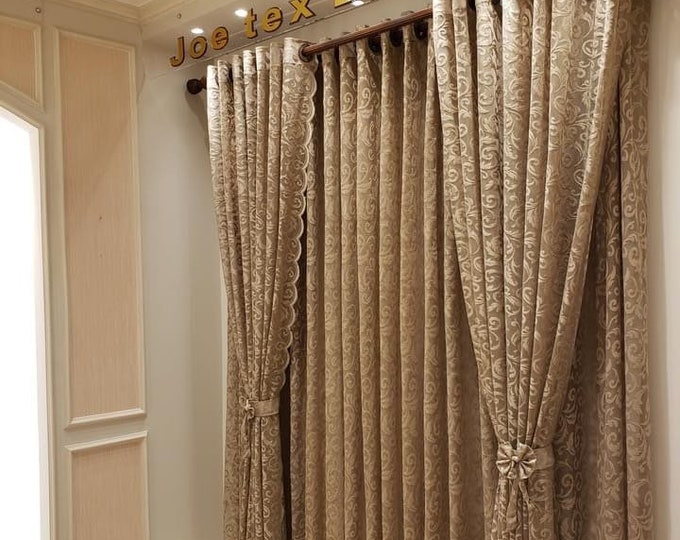 Grommet Beige Lace Curtains/ Three panels & two tiebacks