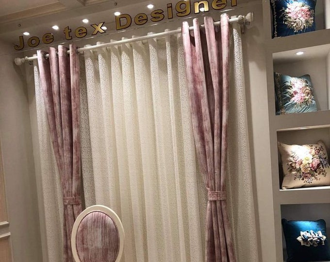 Pink & White Velvet Semi-Sheer Curtains