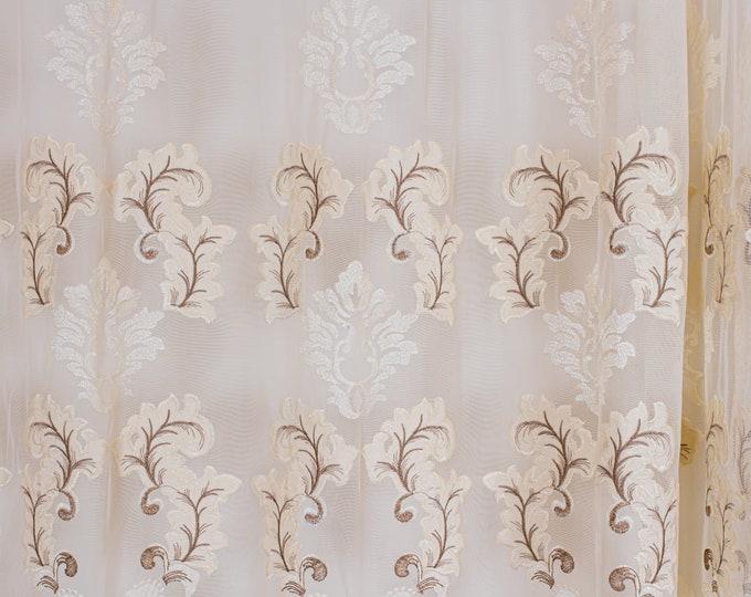Luxury Embroidery Tulle curtain, Fit 118-160 Inches x 98 Inches height