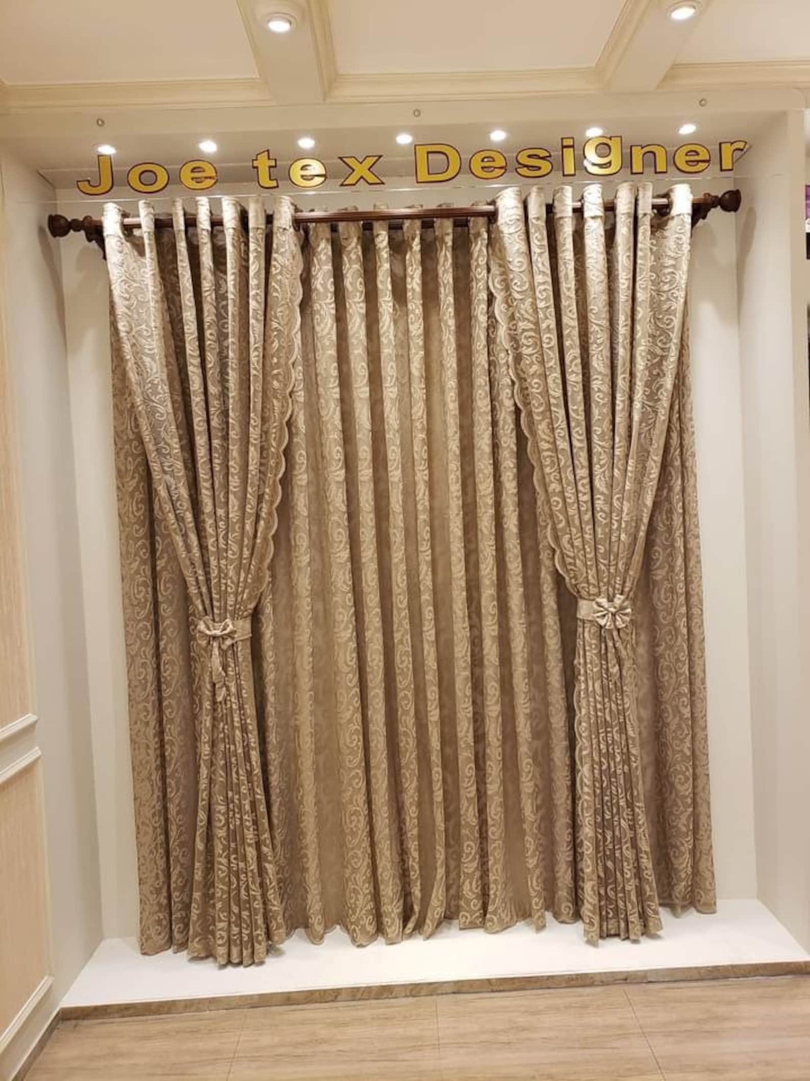 Grommet Beige Lace Curtains/ Three Panels & Two Tiebacks Etsy