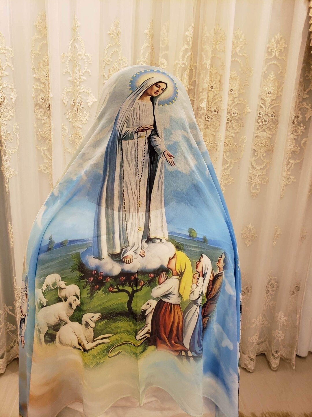 Virgin Mary Scarf /our Lady of Fatima Scarf Chiffon Materials Etsy