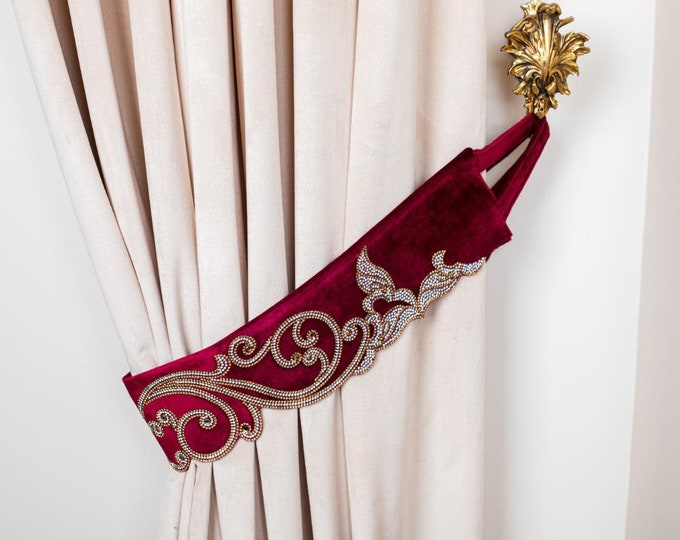 Pair of Gemstone Velvet tieback curtains. Christmas home décor. Matching curtains, table runners, and throw pillow covers are available