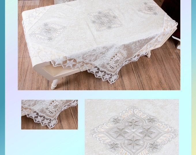 White tablecloth cloth for Christmas/ snow flakes tablecloth