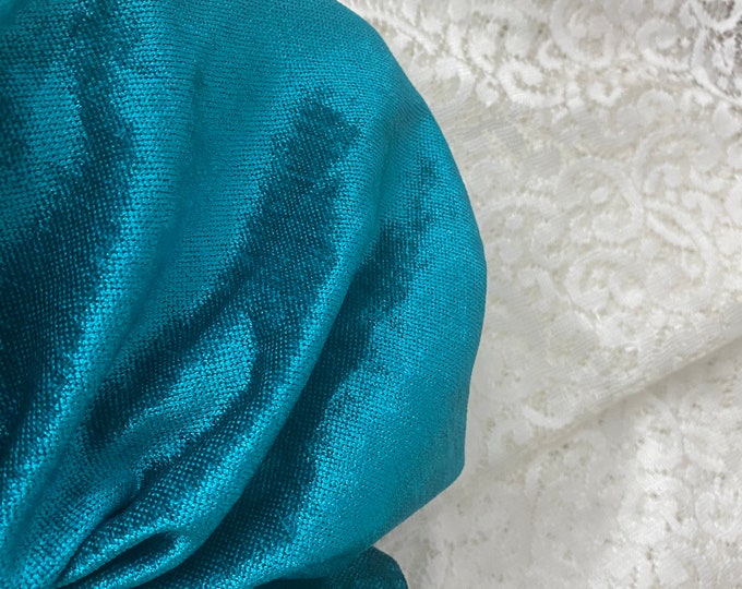 Turquoise velvet panels and creamy interior sheer set of three panels