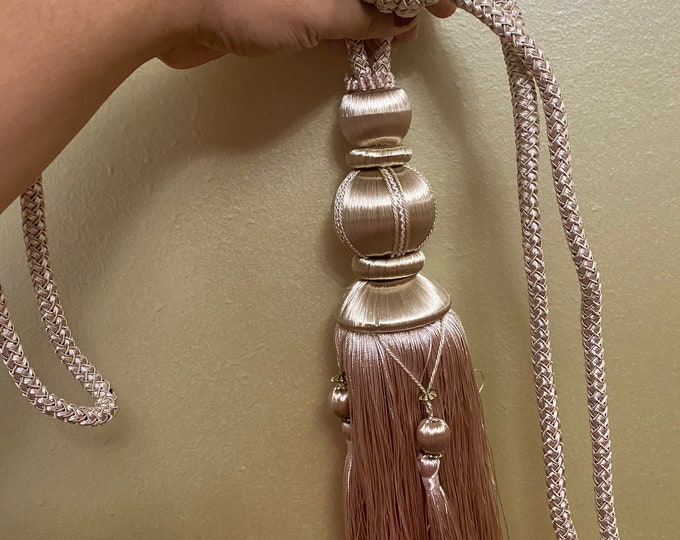 Pair of Curtain tassels tie backs/ curtains tie back/ blue curtains tie back / beige with gold Rose accent color