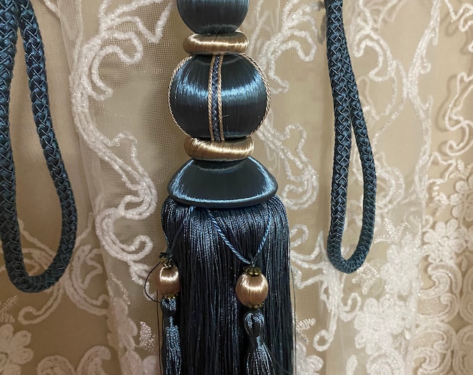Pair of Curtain tassels tie backs/ curtains tie back/ blue curtains tie back / ivory and blue tie backs curtains