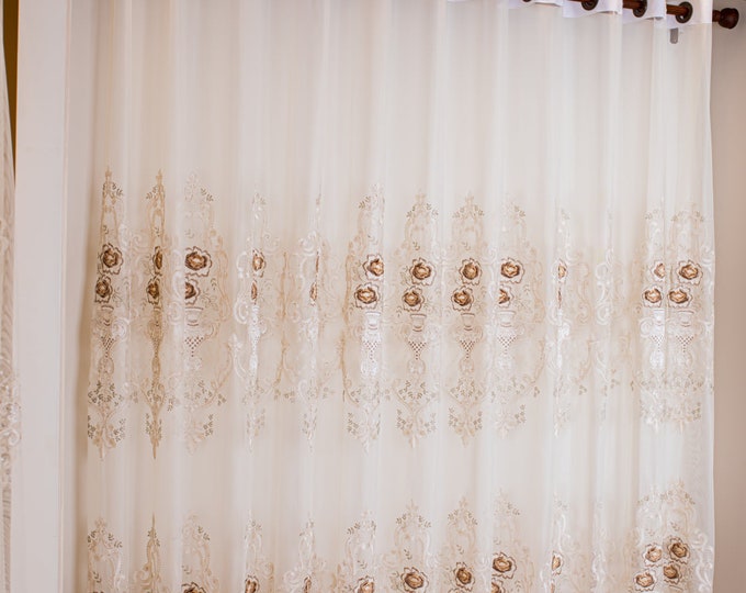 Shiffon Curtains panels- 3 D flower design- Egyptian Handmade