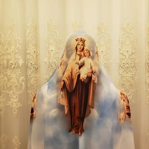 mount madonna lady in white dress Our of Carmel Mountain and Baby Jesus Scarf Scarf / Scarf/ Green Olive Color Collection: SIRENA
