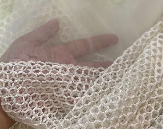 Egyptian Handmade wedding drape Ivory Tulle . 6 Meters wide. It fits window size 118- 160 inches wide x 98 inches height.