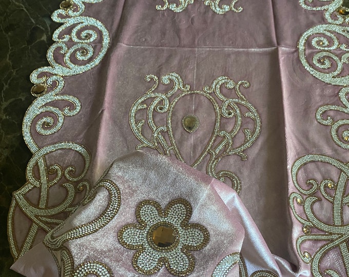 Gemstone Old Rose velvet Table Runner 72x 24 inches Egyptian handmade Mother’s Day gift