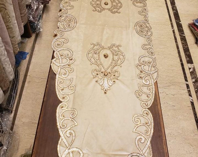 Table Runner 72x 24 inches/ Gemstones velvet runner /Egyptian handmade/ Christmas runner