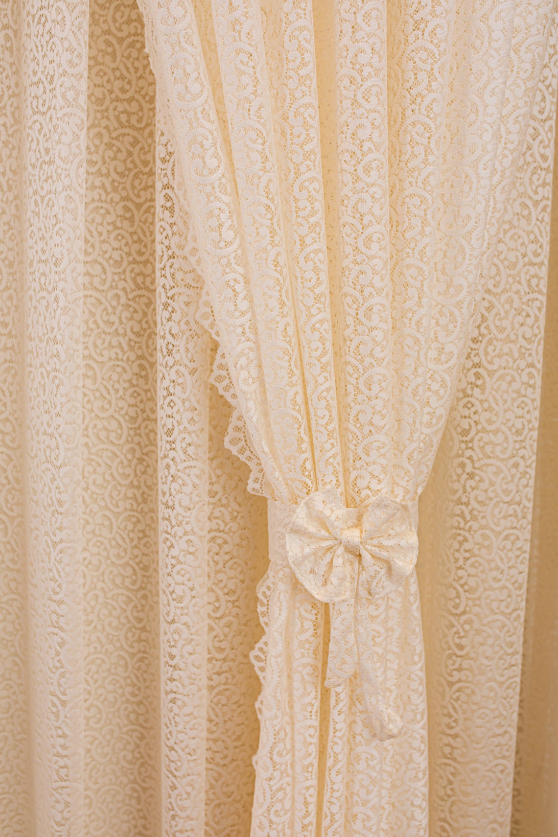 Grommet Ivory Lace Curtains/ Three Panels & Two Tiebacks Etsy