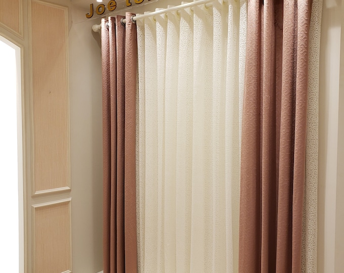 Egyptian Handmade curtains. Two Rusted velvet panels and one lace panel. Fits window sizes 118- 160 Inches wide x 98 inches Height