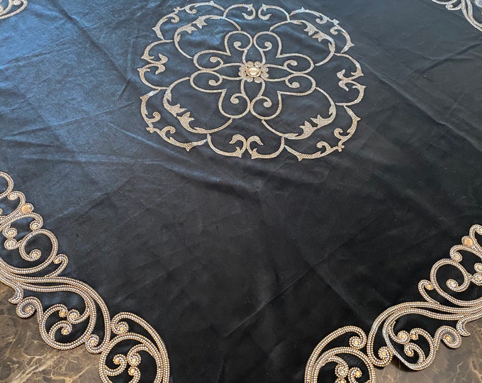 Halloween tablecloth Gemstone Black velvet Table cloth, Square, 39 Inches x 39 Inches