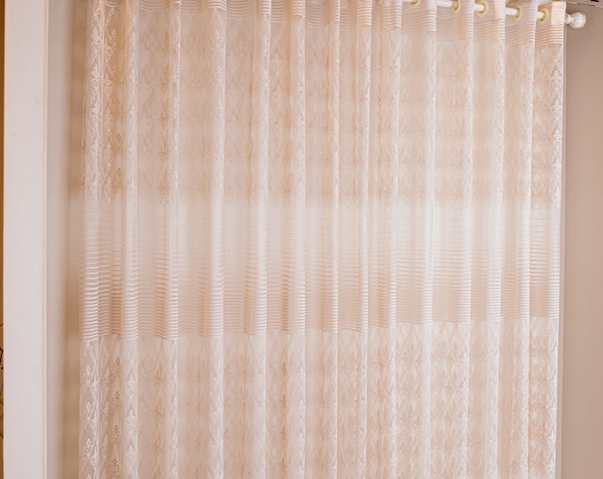 Egyptian Handmade  Lace Curtains Fits Window size 118-160 inches wide x 98 Inches Height. Fabric width 6 Meters