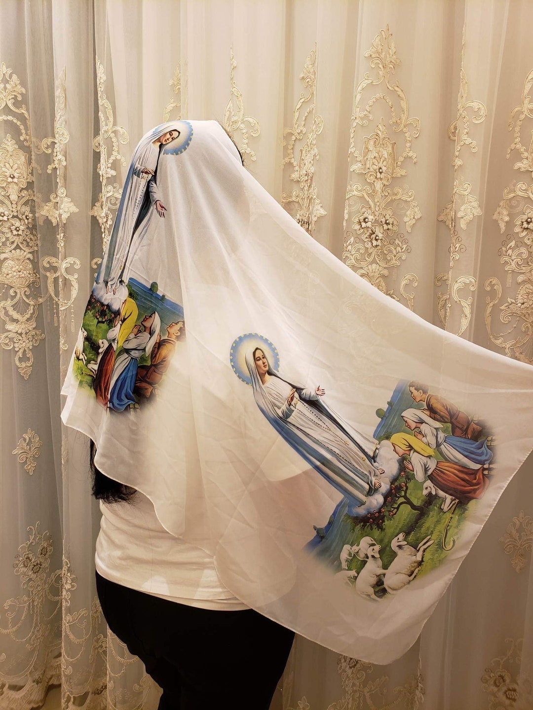 Virgin Mary Scarf /our Lady of Fatima Scarf Chiffon Materials/christmas