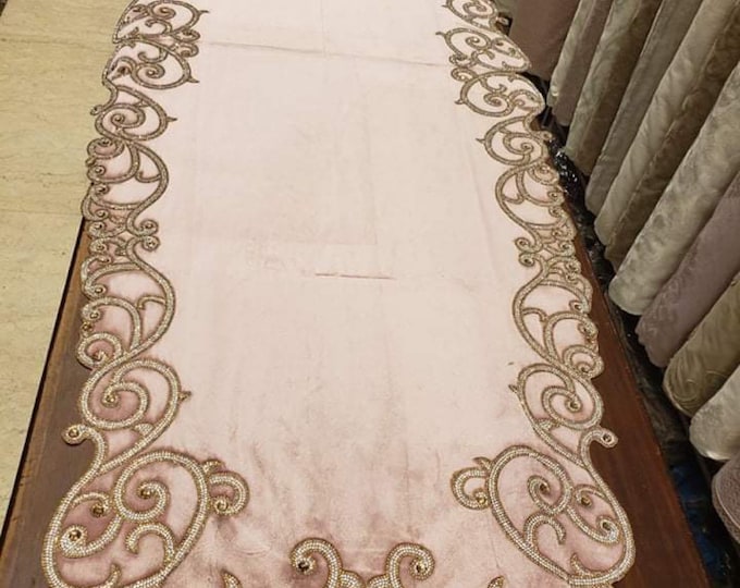 Easter table runner/ Dusted rose table runner  73 inches x 23 inches Egyptian handmade/ Soft velvet with Crystal gemstones.