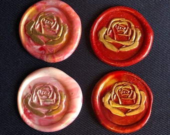 Elegantes pegatinas con sellos de cera de rosas