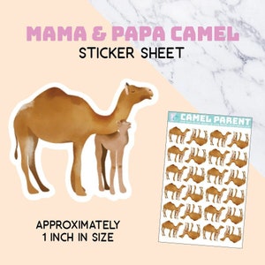Foglio di adesivi Camel Parent, mamma, papà, baby shower, per album di ritagli, inviti, creazioni con la carta, decorazioni, feste, un pollice, piccolo, stazionario