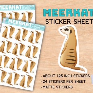 Meerkat sticker vel, matte stickers, dierentuin, dierenliefde, Afrikaanse dieren, stationary, voor tijdschriften, planners, notebooks, safari, reizen