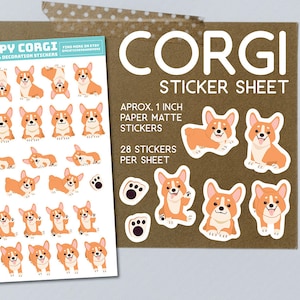 Pegatinas de dibujos animados de Corgi, perro, pegatina de corgi, papelería de corgi, para planificadores, cuadernos, diarios, invitaciones, refugio de animales, exposiciones caninas