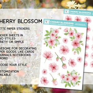 Pink Cherry Blossom sticker sheet, cherry blossoms, spring, cute, arrangements, for crafts, stationary, notebooks, cards, albums, scrapbooks