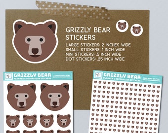 Grizzly Bear Stickers, Bear Bullet Journal, Planner Stickers, Animal Stickers, Bear Decoration Stickers, Grizzly Stickers, Bear Love, value