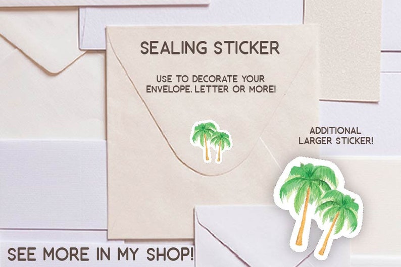letter writing custom stationary coast labels Palm Tree return address pen pal beach stickers envelopes snail mail florida tropic