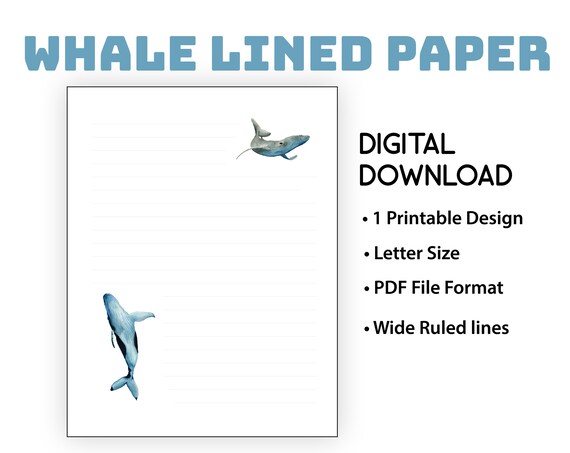 Whales Lined Paper for letter writing printable stationary | Etsy