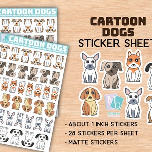 Cartoon Hond Sticker vel, stickers, hondenrassen, doodles, paperie, ephemera, briefpapier voor notitieboekjes, mappen, decor, uitnodigingen, hondenshow