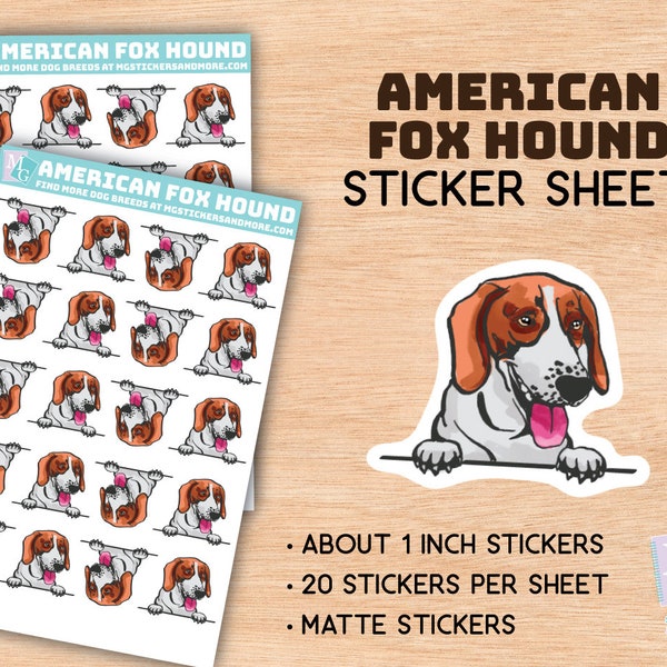 American Fox Hound stickers, sticker sheet, paper matte, coon hound, pet, stationary, ephemera, notebooks, card making, breeder, decor, cute