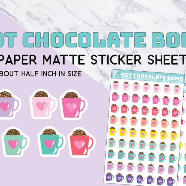 Hot Chocolate Sticker Sheet, Schokoladenbombe, Streuseln, bunt, Herz, Stationary, Herbst, Kaffee, Mokka, niedlich, Getränk, Tasse, Aufkleber, matt