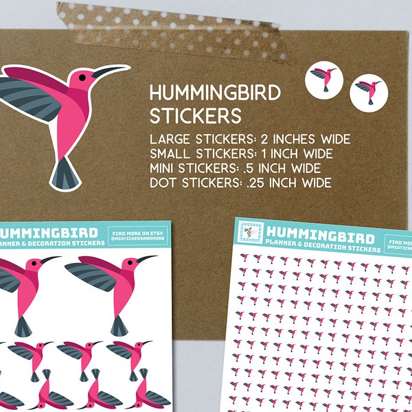Hummingbird Stickers, Bullet Journal, Planner, pegatinas de pájaro chupamiel para cuadernos, Animal Stickers, dot stickers, mini stickers