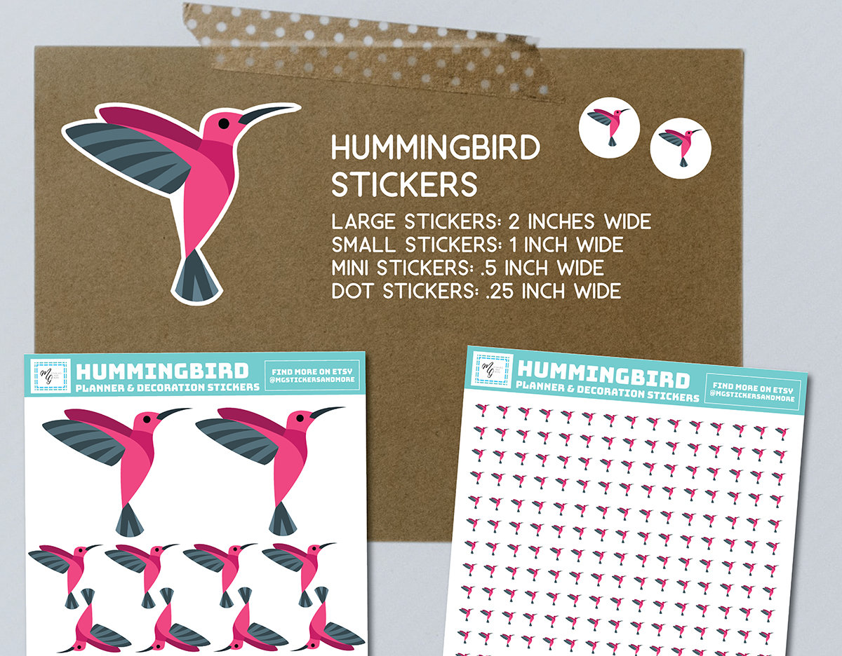 Hummingbird Stickers, Bullet Journal, Planner, Pegatinas De Pájaro  Chupamiel Para Cuadernos, Animal Stickers, Dot Stickers, Mini Stickers 