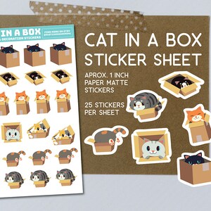 Cat in a Box cartoon stickers, paper matte stickers, stationary, for planners, notebooks, journals, cat stationary, kittens, cute kittens