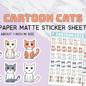 Cartoon Kat sticker vel, emoji's, fancy kat, vintage, ephemera, leraar, student, kunstenaar, academische, tekenen, voor notitieblokken, briefpapier, papier