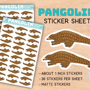 Pangolin sticker sheet, matte stickers, zoo, animal love, animals, stationary, for journals, planners, gifts, notebooks, travel, album, cute