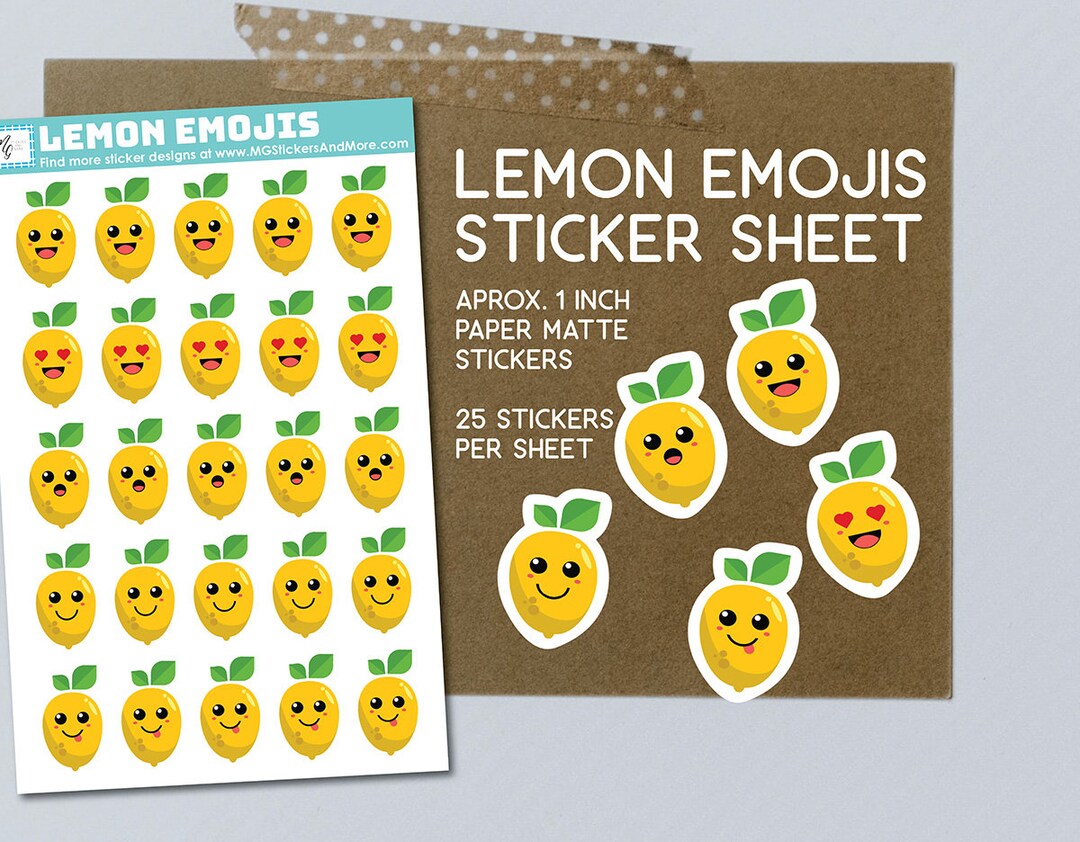 Lemon Emoji Sticker Sheet for Crafting, Journaling, Scrapbooking, Cute