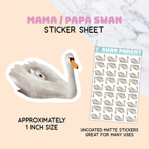 Schwan Eltern Aufkleber Bogen, Mama, Papa, Babyparty, Scrapbook, Einladungen, Papiermodell, Dekor, Party, 2,5 cm, klein, stationär, Vögel